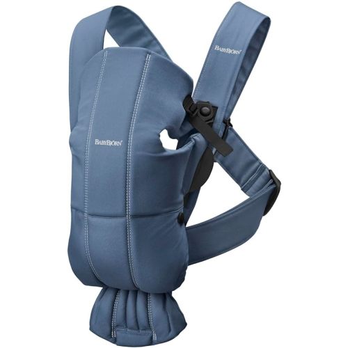 BabyBjörn Baby Carrier Mini, Vintage Indigo, Woven | Newborn Carrier (7-25 lbs), Ergonomic, Easy-to-Use