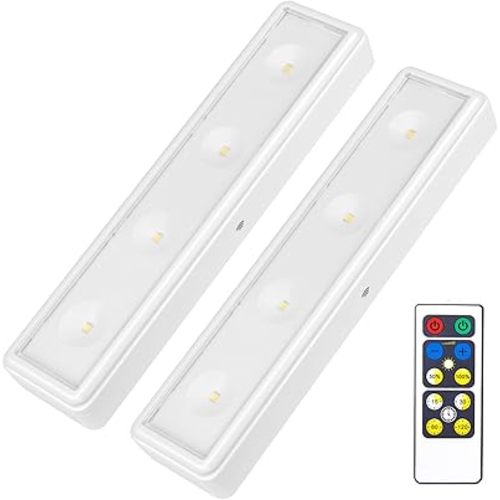 BIGMONAT Under Cabinet Lighting Wireless, Battery Operated Lights with Remote, 3000K Warm White Dimmable Push Light,80 Lumen Stick-On LED Lighting Bar for Shelf, Kitchen, Hallway, Pantry