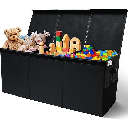 Extra Large Toy Storage Organizer with Lid - Sturdy, Collapsible Toy Chest Storage Box Design - Toys Bin with Dividers for Kids, Nursery, Bedroom, Playroom 37"x16"x14"