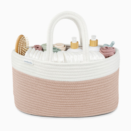 Rope Diaper Caddy Organizer with 3 Compartments - Blush