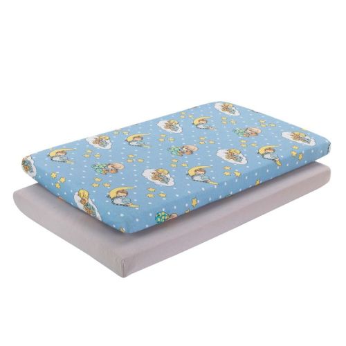 Everyday Kids 2-Pack Pack 'n Play Sheets – 100% Jersey Cotton, Blue & Yellow Precious Moments Designs, Soft Fitted Sheets for Portable or Mini Cribs