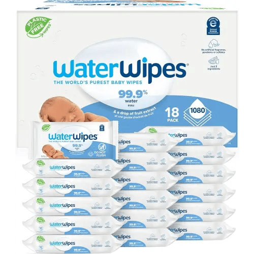 WaterWipes Original Baby Wipes, 99.9% Water, 3-In-1 Cleans, Cares, Protects, Unscented & Hypoallergenic, 1080 Count (18 Packs), Packaging May Vary