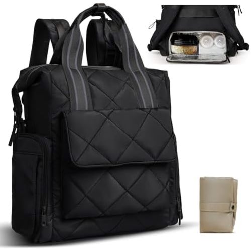 Omanmoli Diaper Bag Backpack Quilted Baby Bag Travel Breast Pump Backpack