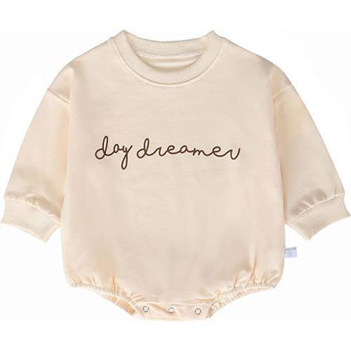 Baby Girl Boy Crewneck Sweatshirt Romper, Long Sleeve Rainbow Pullover Sweater Top Warm Fall Winter Clothes - Beige - 6-9 Months