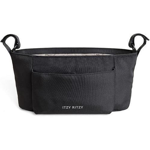 Itzy Ritzy Carry All Stroller Caddy (Black) | Lightweight, adjustable straps, two bottle pockets, easy-access front pocket, use on stroller or wagon