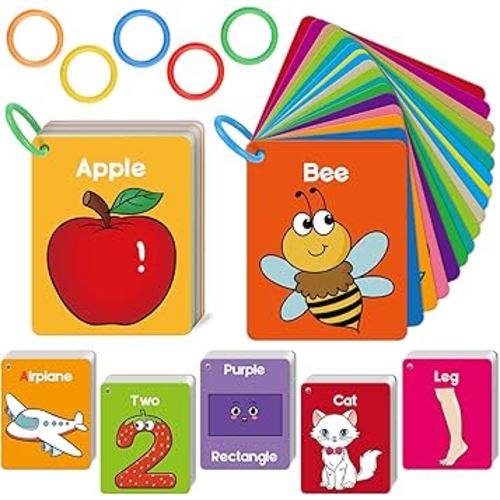 Torlam Toddler Flash Cards Baby Cognitive Flashcards for Kids, Learning Alphabet, Numbers, Shapes & Colors, Animals, First Words, Body Parts, Foods, Preschool Kindergarten Activities Educational Toys