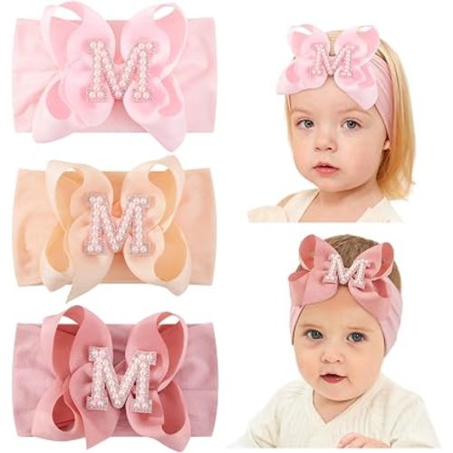 jollybows 3PCS Baby Girls Bows Headbands Nylon Hairbands Ribbon M Bow