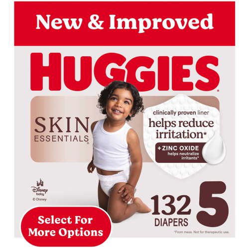 Huggies Skin Essentials Baby Diapers, Size 5 (27+ lbs), 132 Count (Select for More Options)