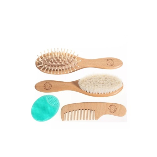Wooden Baby Hair Brush with Soft Bristle and Comb Set