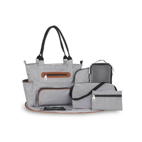 Racxily 8Pcs Baby Nappy Diaper Bags Set for Mom Dad Handbags Multifunctional Diaper Changing Bags with Bottle Bag,2 Burp Cloths&Hook,Black