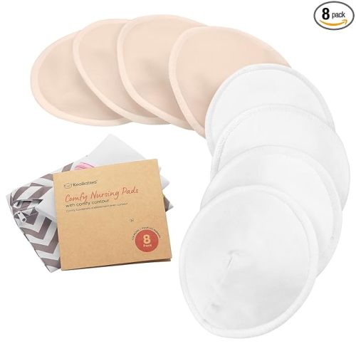 Organic Nursing Pads - 8 Washable Breast Pads for Breastfeeding, Wash Bag, Viscose Derived from Bamboo Reusable Nipple Covers for Breastfeeding Essentials, Soft & Absorbent(Bare Beige, M 3.9")