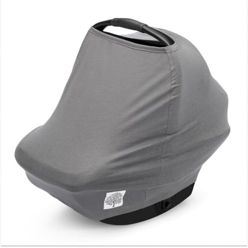 Parker Baby 4 in 1 Car Seat Cover for Girls and Boys - Stretchy Carseat Canopy, Nursing Cover, Grocery Cart Cover, High Chair Cover - “Pewter”