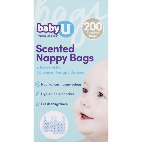 babyU Scented Nappy Bags Convenient Nappy Disposal Neutralises Nappy Odour Hygienic Tie Handles 200pk