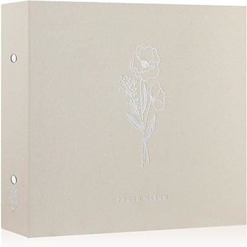 Lanpn 12x12 inch Scrapbook Photo Album, Linen Cover Archival Acid Free Top Load 3 Ring Binder Folder Photo Book 12 x 12 with 30 Plastic Sleeves 60 Pages (Beige)