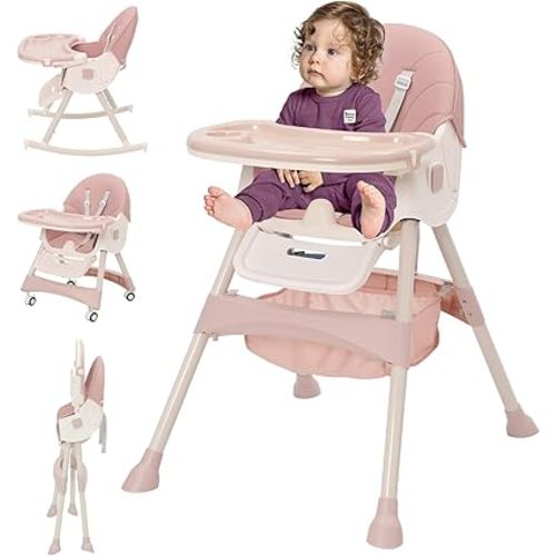 Chaise haute pour bébé 3-en-1 pliable ajustable convertible chaise d'alimentation pour bébés et tout-petits siège rehausseur portable chaises berçantes siège inclinable avec coussin en PU