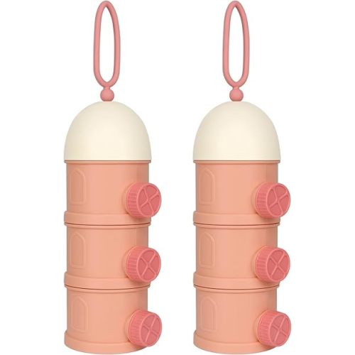 Accmor Dispensador de fórmula para llevar, contenedor de fórmula apilable de 3 capas para llevar, contenedor portátil de leche en polvo para bebés y niños, rosa
