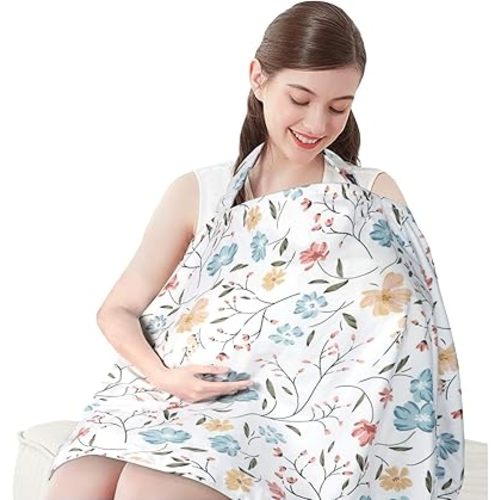 Yoofoss Nursing Cover for Breastfeeding, 100% Cotton Soft Breastfeeding Cover for Infants Babies Nursing Apron Cover for Mother Autumn Winter Breastfeeding (Flowers)