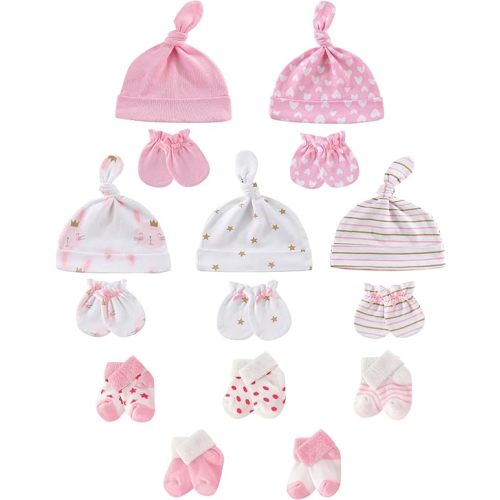 Baby Hats Mittens and Socks Set Soft Cotton Newborn Hat Glove for Boys Girls 0-6 Month