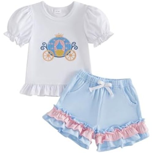 Toddler Baby Girl Summer Clothes Short Sleeves T-Shirt Tops and Ruffled Shorts Set Cute Summer Outfits 2Pcs