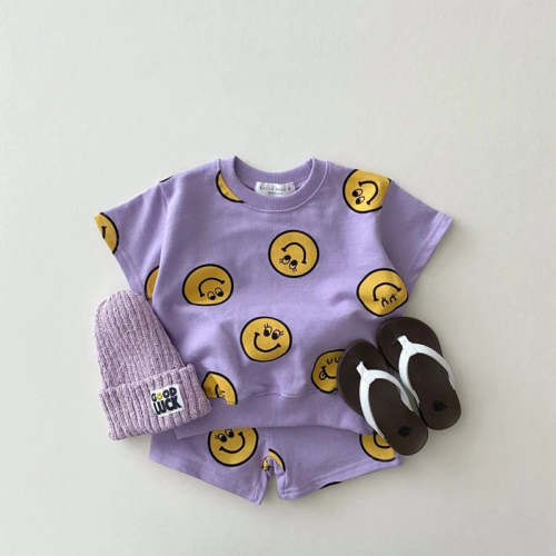 2 Pc Set: Baby Toddler Purple Summer T-Shirt and Shorts Smile Set