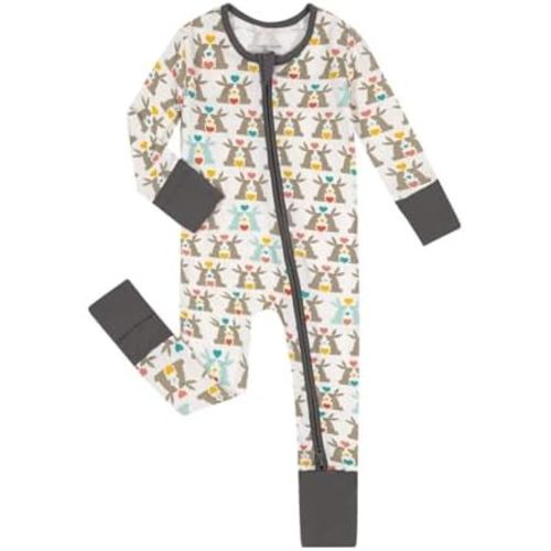 Teach Leanbh Unisex Baby Bamboo Viscose Pajamas with Mittens and Feet Cuffs 2 Way Zipper Long Sleeve Romper Sleep and Play