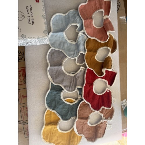 Qeils Baby Drool Bibs 8 Pack Cotton Reusable Saliva Towels Snap Closure Infant