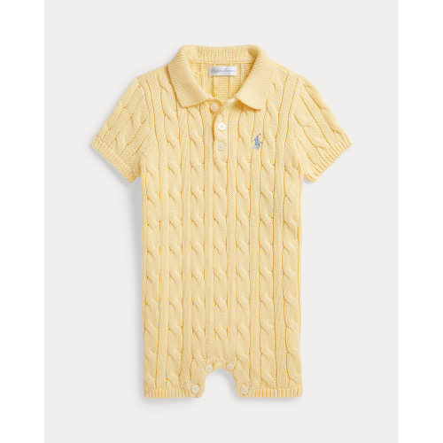 Cable-Knit Cotton Polo Shortall | Yellow (9M)