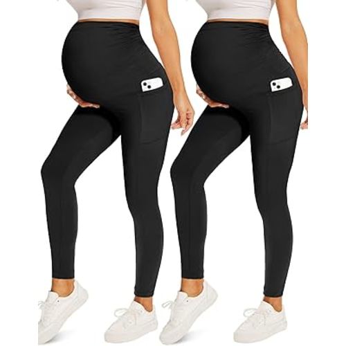 Fotociti 2/3/4 Pack Maternity Leggings With Pockets Over The Belly,Womens Pregnancy Workout Yoga Active Soft Tights Pants