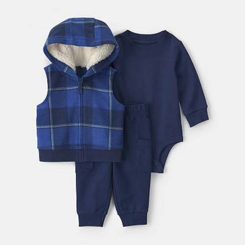 Baby Boy Carter's 3-Piece Hooded Vest, Long Sleeve Bodysuit & Pants Layering Set