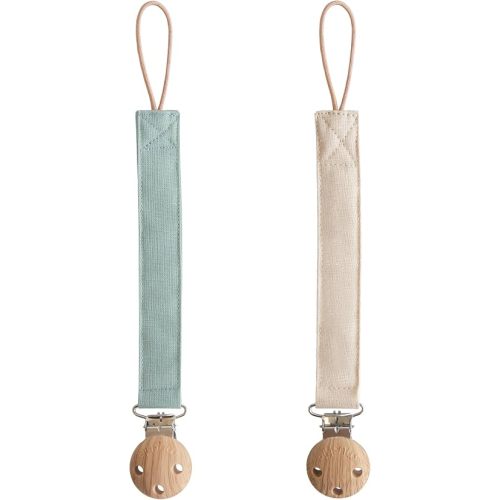 mushie Linen Baby Pacifier Clip Holder (Sea Mist/Shifting Sand)