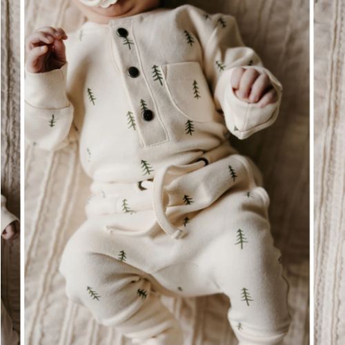 Buttercream Tree | Organic Henley Sweatshirt & Jogger Set