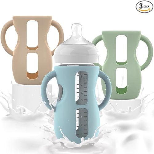 3PCS Philips Avent Glass Bottle Silicone Sleeves with Handles, Compatible with Philips Avent Glass Bottles 8 oz, Suitable for Avent Baby Bottles 8 oz, and Easy to Clean