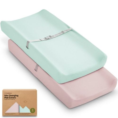 2pk Isla Changing Pad Covers for Girl, Boy, 32x16 Soft Contoured Diaper Changing Table Pad Cover Sheets Neutral