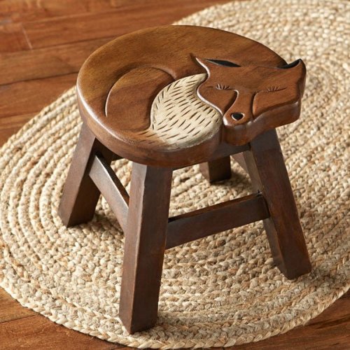 Carved Wood Fox Stool – Monticello Shop