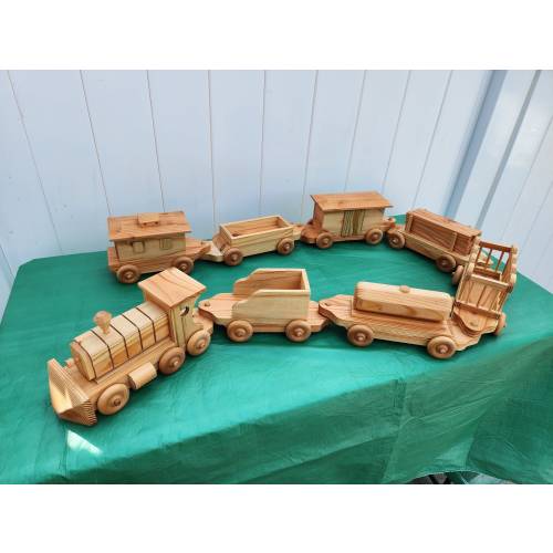 Handmade wooden toy train - 8 cars