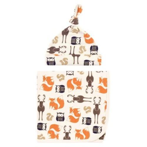 Hudson Baby Infant Boy Swaddle Blanket and Cap or Headband, Forest, One Size