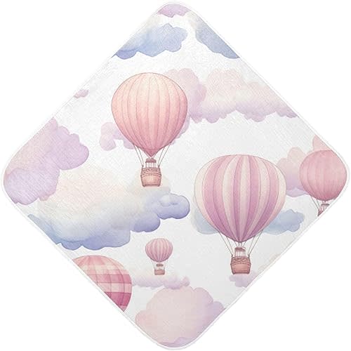 Watercolor Hot Air Balloon Hooded Baby Towels Soft and Ultra Absorbent Muslin Cotton Baby Bath Towel 30x30 Inch