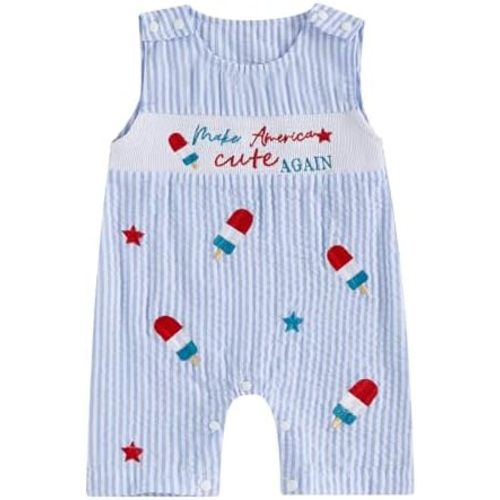 4th of July Baby Boy Girl Outfit Infant Popsicles Sleeveless Striped Romper Fourth of July Jumpsuit Overalls