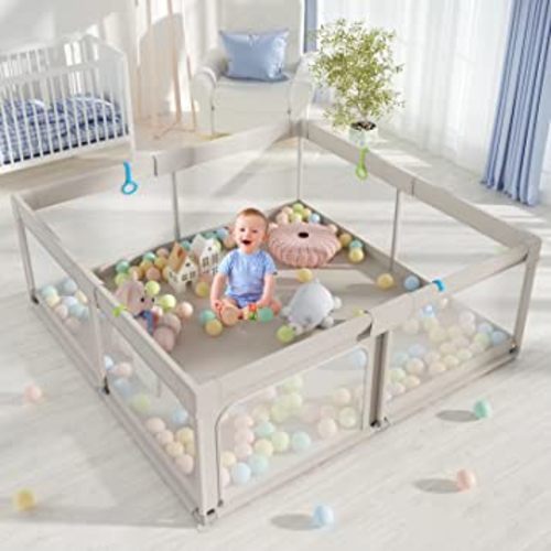 ZEEBABA Baby Playpen, Playpen for Babies(59*59*27inch), Kids Safe Play Center for Babies and Toddlers, Extra Large Playpen, Baby Playpen Fence Gives Mommy a Break