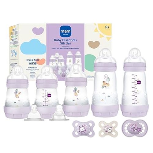 MAM Newborn Essentials Must Have for 0-3 Months, Matte Feeding Set, Easy Start Anti-Colic Bottles 5oz, Self-Sterilizing, Baby Gift, Pacifiers, Skinsoft Silicone Nipples, 10 Pieces for Girl
