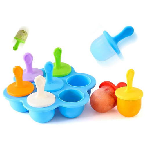 7 Cavities Silicone Baby Food Container Ice Cream Popsicle Molds DIY Ice Bar