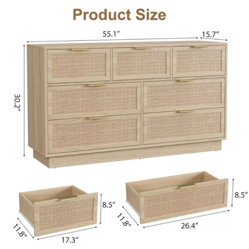 Dakota Fields 7 Drawer Dresser, 55in Wide 7 Chest of Drawers with Metal Handles and Wooden Sturdy Base for Bedroom Living Room Nursery & Reviews | Wayfair