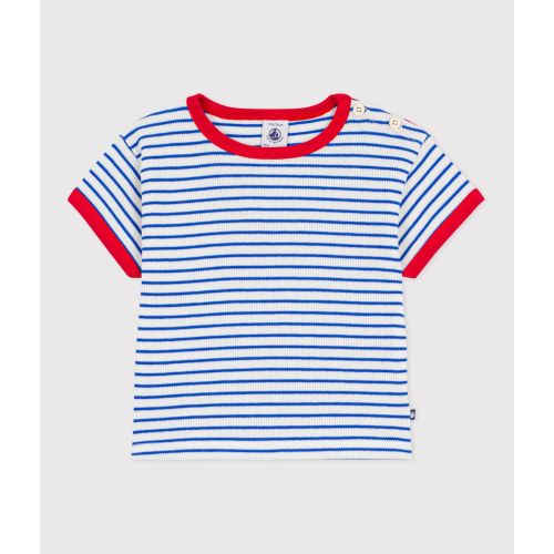 Babies' short-sleeved stripy cotton T-shirt
