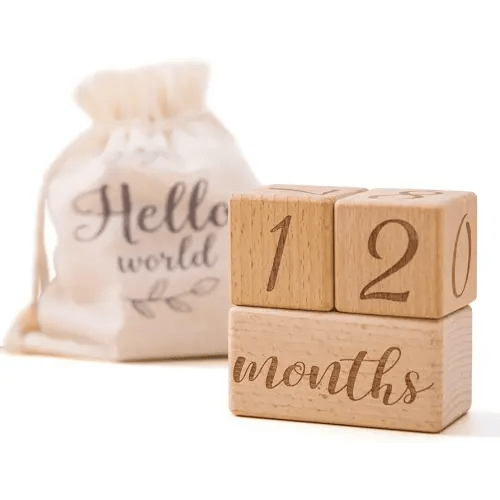 Monthly Baby Milestone Blocks Set of 3 Baby Age Blocks for Monthly Milestone Baby Age Milestone Signs Wooden Baby Photo Props Set Perfect for Baby Shower and Keepsake (Gift Set 3 PCS)