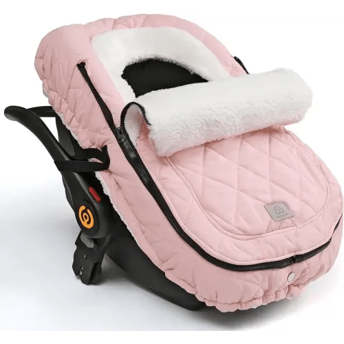 ACRABROS Car Seat Cover Baby: Winter Infant Carseat Canopy for Boy Girl Newborn, Zipper Peeping Window, Warm Cozy Cold Weather Waterproof Fitted, Pink