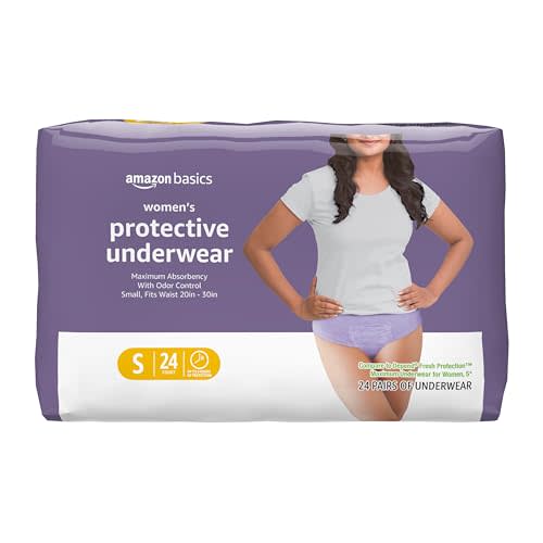 Amazon Basics Maximum Absorbency Postpartum Incontinence Underwear for Women, Protective, Disposable, Fresh Protection, Bladder Leak Protection, Small, Lavender, 24 Count