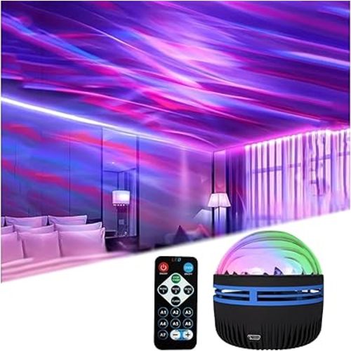 2 in 1 Northern Lights and Ocean Wave Projector with 14 Effects of Galaxy Light for Game Rooms, Parties, Light Projector for Bedroom, Compatible with Lava Lamps and Night Light Decorative Effects