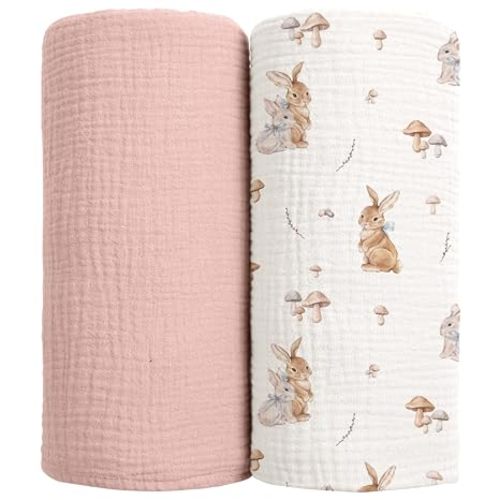 lulumoon Muslin Swaddle Blankets for Baby: 100% Cotton Receiving Blankets | Breathable Wrap for Newborn Swaddling - Nursery Gift for Baby Neutral (SandBunny)