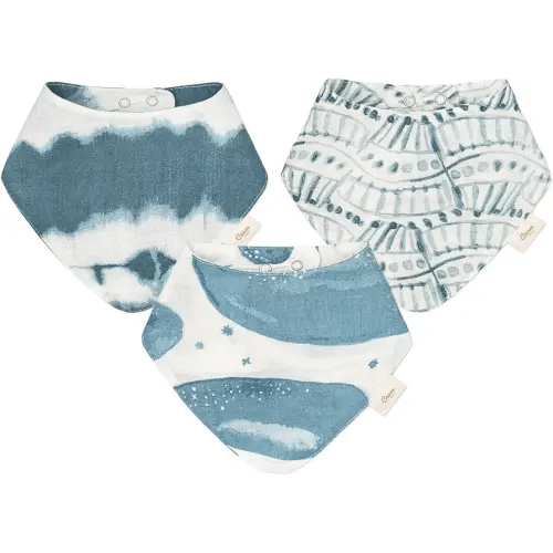 Crane Baby Soft Muslin Baby Bib Set, Adjustable and Absorbent Bandana Style Bibs for Boys and Girls, Whale, 3 Piece, 18.5” x 9”