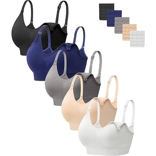 HBselect Women Maternity Bras 5 Pack Nursing Bras for Breastfeeding Seamless Pregnancy Sleep Bralette with Extra Extenders